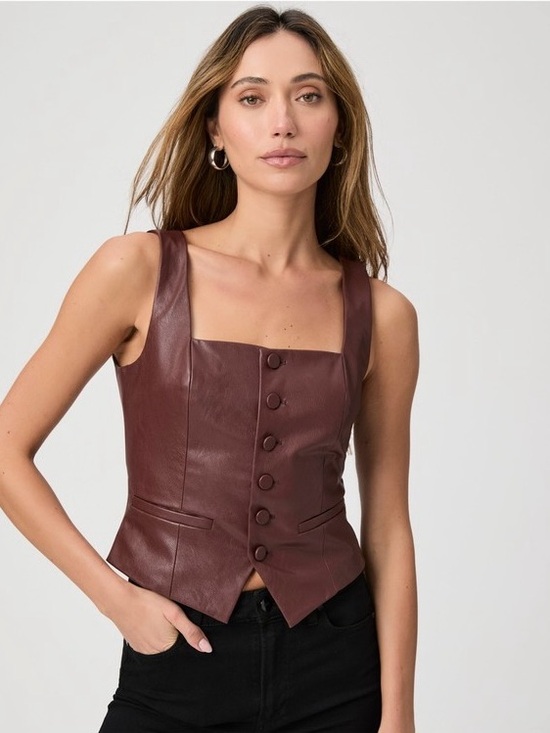 PAIGE Tops - NWT Paige Irene Vegan Leather Vest Rum Raisin Burgundy 2